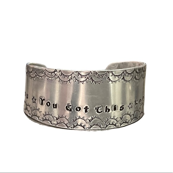 Hand Crafted Jewelry - Handmade stamped sun motivational cuff bracelet